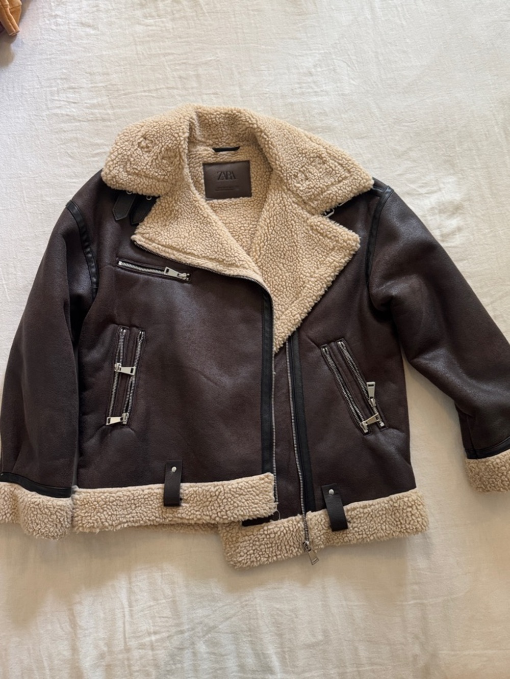 Zara Dark Brown Jacket with Cream Faux-Shearling